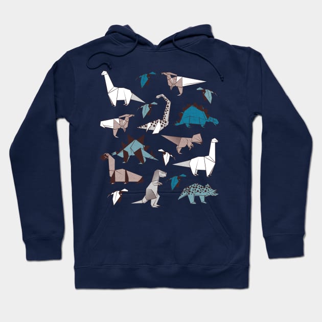 Origami dino friends // print // blue white and beige dinosaurs Hoodie by SelmaCardoso